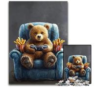 1000 Piece Jigsaw Puzzles for Adults Bear Eating French Fries Cardboard Puzzles for Adults Educational Game Challenge Toy for Adult Teenagers 26X38CM