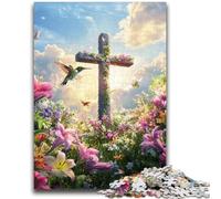 1000 Piece Jigsaw Puzzles for Adults Beautiful Cross with Flowers Educational Family Game Deal As Gifts for The Whole Family for And Age 14 Years Up 26x38cm