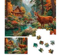 1000 Piece Jigsaw Puzzles for Adults - Beautiful Nature Scene with Majestic Deer and Cozy Cabin, Challenging Puzzle for Mindfulness and Family Bonding PTDF008H
