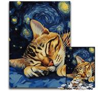 1000 Piece Jigsaw Puzzles for Adults Bengal Cat Night Sky cardboard Jigsaw for Holidays, Birthdays, And Family Game Nights 26X38CM/10.23x14.96inch