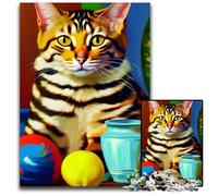 1000 Piece Jigsaw Puzzles for Adults Bengal Cat Sitting on Top Wooden Jigsaw Challenging Brain Teaser for Teenagers Family Game Night Fun 1000 PCS(75x50cm)