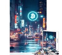 1000 Piece Jigsaw Puzzles for Adults Bitcoin Neon Sign Cityscape Anti-Stress Toys Gift Birthday Hands-on Game Difficult And Challenge Size 38x26cm