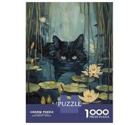 1000 Piece Jigsaw Puzzles for Adults Black Cat Hiding in River Puzzles for Adults Relaxing Games A Work of Art Difficult And Challenge 38x26cm/1000pcs