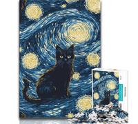 1000 Piece Jigsaw Puzzles for Adults Black Cat in The Night Sky,Help The Brain Exercise Addictive Toys to Cultivate Patience Artists Collection,Fine Art 38x26cm