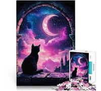 1000 Piece Jigsaw Puzzles for Adults Black Cat Moonlit pädagogische Herausforderung Lernspiel für Geburtstag, Weihnachten38x26cm