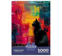 1000 Piece Jigsaw Puzzles for Adults Black Cat on Abstract Background Jigsaw for Adults Fun Games Presents for Women Difficult And Challenge 38x26cm/1000pcs
