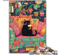 1000 Piece Jigsaw Puzzles for Adults Black Cat on The Sofa Puzzles for 1000 Piece Christmas Halloween Mother's Day New Year Easter Gift (Size 26x38cm)
