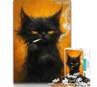 1000 Piece Jigsaw Puzzles for Adults Black Cat Smoking Teenager Jigsaw,Family Entertainment Toys with Matching Poster And Trivia Sheet (size 75x50cm)