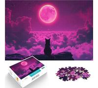 1000 Piece Jigsaw Puzzles for Adults Black Cat Under Pink Moon Lernspiele Einzigartige Geburtstags- und Geschenkideen52x38cm