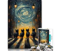 1000 Piece Jigsaw Puzzles for Adults Black Cat Under The Night Sky,Learning Educational Toys Family Games Enhance Love between Couples 38x26cm