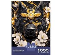 1000 Piece Jigsaw Puzzles for Adults Black Rottweiler Dog with Gold Accents Jigsaws for Adults Brain Teaser Game Stress Reliever for Is Ideal As A Gift 70x50cm/1000pcs