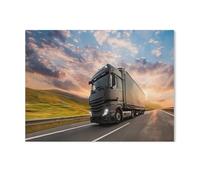 1000 Piece Jigsaw Puzzles for Adults，Black truck with container on the highway before sunset，Jigsaw Puzzle Adult Paper Puzzles Family Entertainment Toys（50x70cm）-F98