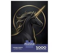1000 Piece Jigsaw Puzzles for Adults Black Unicorn with Golden Horn Puzzles for Adults Anti-Stress Toys Analysis And Logic Difficult And Challenge 52x38cm/1000pcs