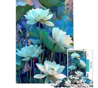 1000 Piece Jigsaw Puzzles for Adults Blue Lotus Flowers Digital Art Fun at Home Activities, Difficult Hard DIY Toys Suitable for People Aged 14 And Above (50x75cm)