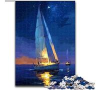 1000 Piece Jigsaw Puzzles for Adults Boat Sailing Under The Starry Sky, Challenging Game And Family Play with Fully Interlocking Randomly Shaped Pieces (Size 26x38cm)