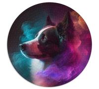 1000 Piece Jigsaw Puzzles for Adults Border Collie Nebula Round Puzzles for 1000 Piece Brain Teaser Game, Interactive Family Game, Suitable for Ages 14+ 67.5x67.5cm