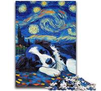 1000 Piece Jigsaw Puzzles for Adults Border Collie Night Sky Staycation Kill Time with Fully Interlocking Randomly Shaped Pieces 50x75cm