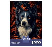 1000 Piece Jigsaw Puzzles for Adults Border Collie Portrait with Autumn Leaves Puzzles for Adults Relaxing Games A Work of Art Difficult And Challenge 38x26cm/1000pcs