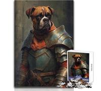 1000 Piece Jigsaw Puzzles for Adults Boxer Dog Knight in Armor Brainteaser Family Games Stress Reliever Gift For Birthdays Size 50x75cm