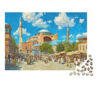 1000 Piece Jigsaw Puzzles for Adults Bright Summery Scene Jigsaw Puzzle The Haghia Sophia Mosque Wood Puzzle Multi Colour Home Decoration Challenging Therapeutic Fun Educational Games 1000pcs (75x50cm