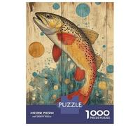 1000 Piece Jigsaw Puzzles for Adults Brown Trout on Wood Panel Art Fishing Cabin Decoration Puzzles for Adults Relaxing Games A Work of Art Difficult And Challenge 70x50cm/1000pcs