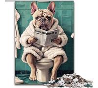 1000 Piece Jigsaw Puzzles for Adults Bulldog on The Toilet Puzzles 1000 Pieces for Adults Christmas Halloween Mother's Day New Year Easter Gift (Size 50x75cm)