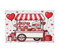 1000 Piece Jigsaw Puzzles for Adults Candy Cart Jigsaw Puzzle Red Valentine's Day 1000 Pieces Puzzles Game Balloon Lollipop Dessert Cart Wall Decor DIY Craft Puzzle Sweet Love Art