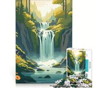 1000 Piece Jigsaw Puzzles for Adults Cartoon Lush Forest Waterfall River Landscape Art, Toy Wall Decor, Family Activities, Wishlist with Santa Claus 50x75cm