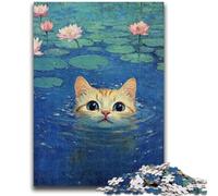 1000 Piece Jigsaw Puzzles for Adults Cat at The Pond Game Toys Every Piece Is Unique - Challenging Family Fun Game 26x38cm