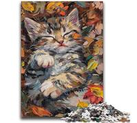 1000 Piece Jigsaw Puzzles for Adults Cat in The Fallen Leaves Educational Games Home Decoration Educational Game for Birthday, Chrismas 50x75cm
