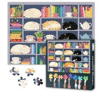 1000 Piece Jigsaw Puzzles for Adults - Cat on Bookshelf with Green Plants Decor, Cozy Library Scene, Challenging Adult Puzzle(27.5x19.7 in)