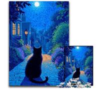 1000 Piece Jigsaw Puzzles for Adults Cat on The Road at Night Wooden Jigsaw Puzzles Intricate Design for Teenagers, DIY Decor, And Brain-Boosting Fun 50X75CM
