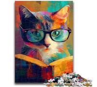 1000 Piece Jigsaw Puzzles for Adults Cat Reading A Book 1000 Piece Jigsaw,Fun Activity for Home, Rainy Days Toys, Birthday Gifts (38x26cm)