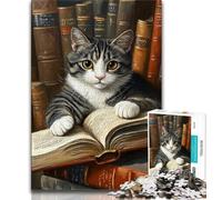 1000 Piece Jigsaw Puzzles for Adults Cat Reading A Book,Educational Family Game Wall Decoration Unique Birthday And Xmas Gifts (75x50cm)