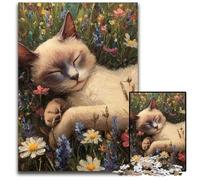 1000 Piece Jigsaw Puzzles for Adults Cat Sleeping in Flowers Cardboard Puzzles Games Toys Gift, Enhance Love between Couples for Age 14+ 26X38CM