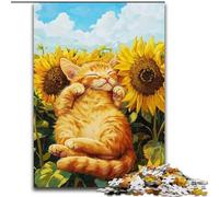 1000 Piece Jigsaw Puzzles for Adults Cat Sleeping in Sunflower Field Challenging Game And Family Play Educational Game for Birthday, Chrismas (size 50x75cm)