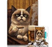 1000 Piece Jigsaw Puzzles for Adults Cat Smoking Adult Puzzles,Stress Reliever Staycation Kill Time Home Decoration Toys 26x38cm