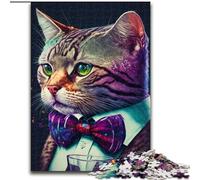 1000 Piece Jigsaw Puzzles for Adults Cat with Bow cardboard Puzzles Perfect for Family Fun, Party Games, Birthday Party Favors size 38x26cm