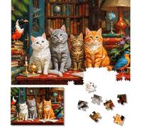 1000 Piece Jigsaw Puzzles for Adults - Cats in Retro Library, Whimsical Art, Challenging Puzzle for Mindfulness & Family Bonding PTDF007H