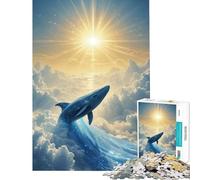1000 Piece Jigsaw Puzzles for Adults Celestial Whale Rising Toward The Sun Toys Educational Games Educational Game Presents for Women Birthday Gifts (Size 75x50cm)
