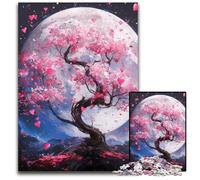 1000 Piece Jigsaw Puzzles for Adults Cherry Blossom Trees Under The Moon Cardboard Puzzles Decompressing Intellectual Educational Toy Good Gift for Adults Teenagers 26X38CM