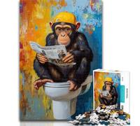1000 Piece Jigsaw Puzzles for Adults Chimpanzee on The Toilet Teenager Jigsaw,Birthday Present, Gifts, Wall Art for Age 14 Years Up 50x75cm