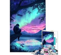 1000 Piece Jigsaw Puzzles for Adults Chimpanzee Under Aurora Borealis Northern Lights Help The Brain Exercise Improve Memory Educational Game for 14+ Puzzle Game Offered (50x75cm)