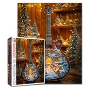 1000 Piece Jigsaw Puzzles for Adults, Christmas Themed Jigsaw Puzzles，Christmas Town on Guitar Puzzle，Challenging Family Activity Perfect for Game Nights，Winter Xmas Puzzle Wall Art Decor