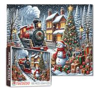1000 Piece Jigsaw Puzzles for Adults Christmas Train,Xmas Tree Painting, Snowman Jigsaw Puzzle 1000 Pieces Snowy Winter Village Puzzles Family Fun Game DIY Craft Bedroom Decor Festival