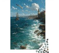 1000 Piece Jigsaw Puzzles for Adults Coastal Serenity with Lighthouse Jigsaw Puzzle Anti-Stress Toys Home Decoration Difficult And Challenge 70x50cm/1000pcs
