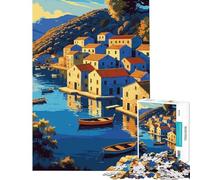 1000 Piece Jigsaw Puzzles for Adults Coastal Village with Boats And Reflections Jigsaw Puzzle Hands-on Game But Fun And Humorous for Is Ideal As A Gifts (Size 38x26cm)