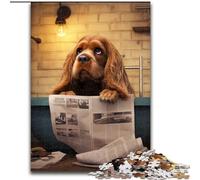 1000 Piece Jigsaw Puzzles for Adults Cocker Spaniel Reading Newspaper Made of Wood, High-Difficulty Brain Teaser for Teenagers 50x75cm for Holidays, Birthdays, And Family Game Nights