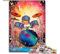 1000 Piece Jigsaw Puzzles for Adults Colorful Neon Graffiti Drum Kit Made of Wood, for Parents, Lovers, Friends - Age 14+ 50x75cm for Family Interactive Game