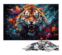 1000 Piece Jigsaw Puzzles for Adults Colorful Psychedelic Art Watercolor Tiger Jigsaw for Gifts Family Game Stress Reliever Difficult Challenge Puzzle 1000pcs(75x50cm)
